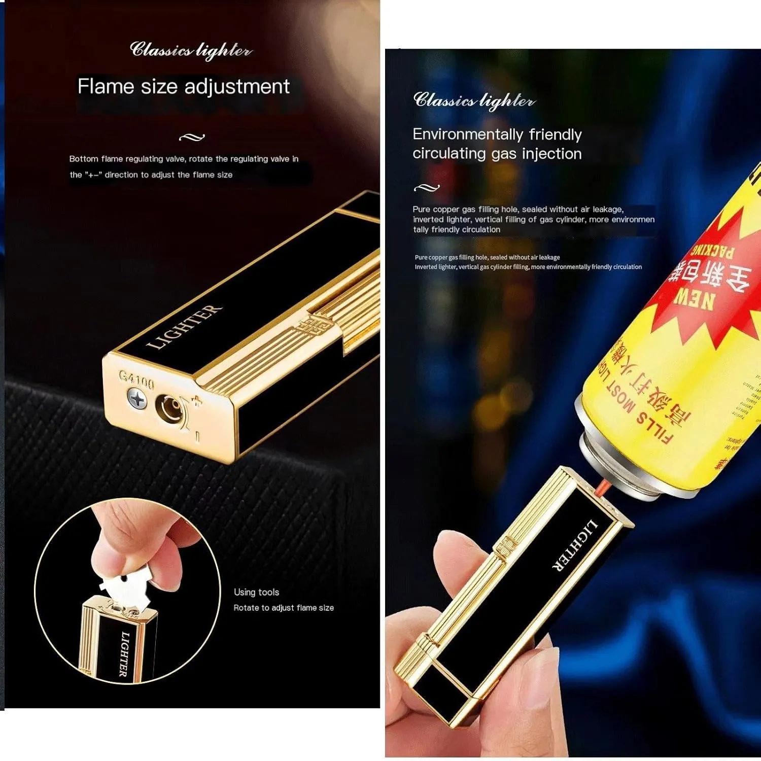 TARVIT Soft Flame Lighter Butane Refillable Gas Lighter with Adjustable Flame Tools and Replaceable Flints ， Metal Lighter for Cigarette/Cigar/Candle 【No Gas】 (Color : Silver Rhombus)