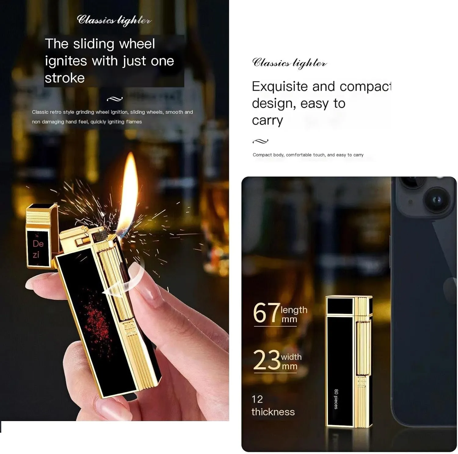 TARVIT Soft Flame Lighter Butane Refillable Gas Lighter with Adjustable Flame Tools and Replaceable Flints ， Metal Lighter for Cigarette/Cigar/Candle 【No Gas】 (Color : Silver Rhombus)