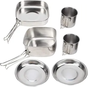 Tbest 6Pcs/Set Stainless Steel Outdoor Camping Cookware Utensils Family Cook Set Outdoor Cooking Equipment Portable Frying Pan Cups Pot Tableware for Picnic Camping Backpacking