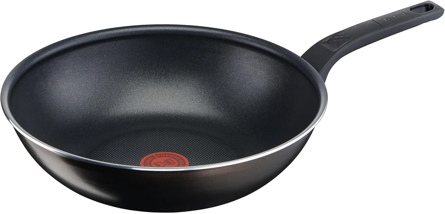 Tefal B55519 Easy Cook and Clean Wok Pan 28 cm | Non-Stick Coating | Safe | Thermal Signal | Stable Base | Ideal Shape | Healthy Cooking | Black