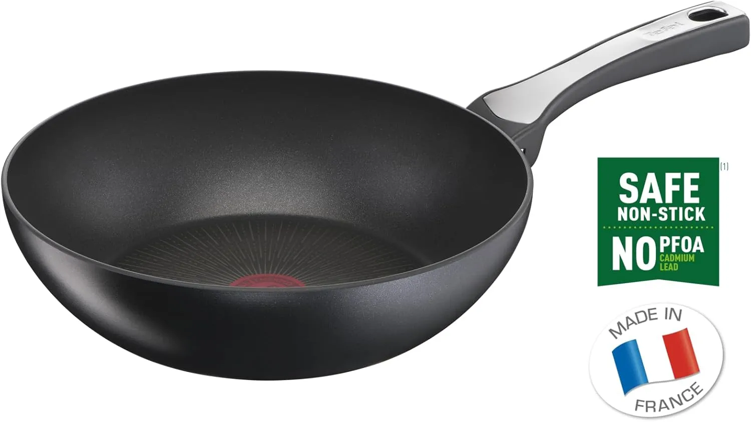Tefal Unlimited On, Premium Cookware, 28 cm Wok Pan, UK's Longest Lasting Non-stick, Frying Pan, Heat Indicator, Induction Hob Compatible, Dishwasher Safe, Aluminium, Black, G25919AZ