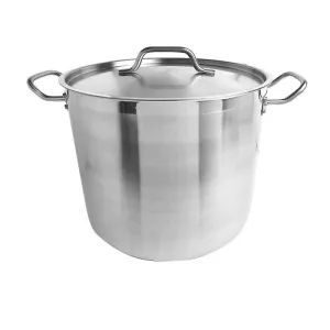 Thundergroup 20 qt, 12-3/8" Diameter Stock Pot with Lid, Stainless Steel, Encapsulated Base, Dishwasher Safe, Standard Electric, Gas Cooktop, Halogen & Induction Ready, Oven Safe, Heavy-Duty, NSF