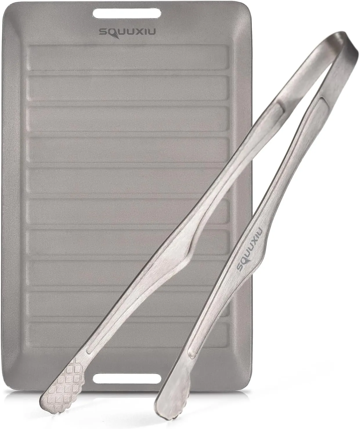 Ti Camping Grill Pan & BBQ Tongs Set Portable Outdoor Cookware Non-Stick Surface Matte Finish Perfect for 1 Person