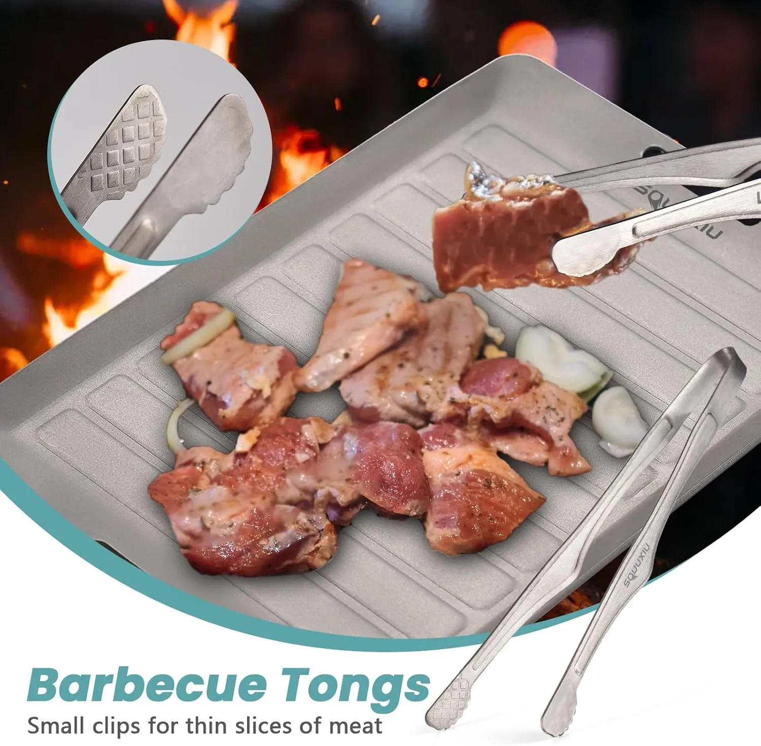Ti Camping Grill Pan & BBQ Tongs Set Portable Outdoor Cookware Non-Stick Surface Matte Finish Perfect for 1 Person