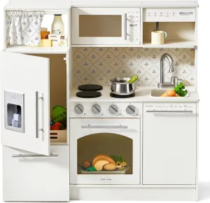 Tiny Land Play Kitchen for Kids, Upgraded Wooden Kitchen Toy with Complete Play Areas, Pretend Cooking Set with Sink, Stove, Microwave, Toy Coffee Station & Storage for Kids Ages 3 