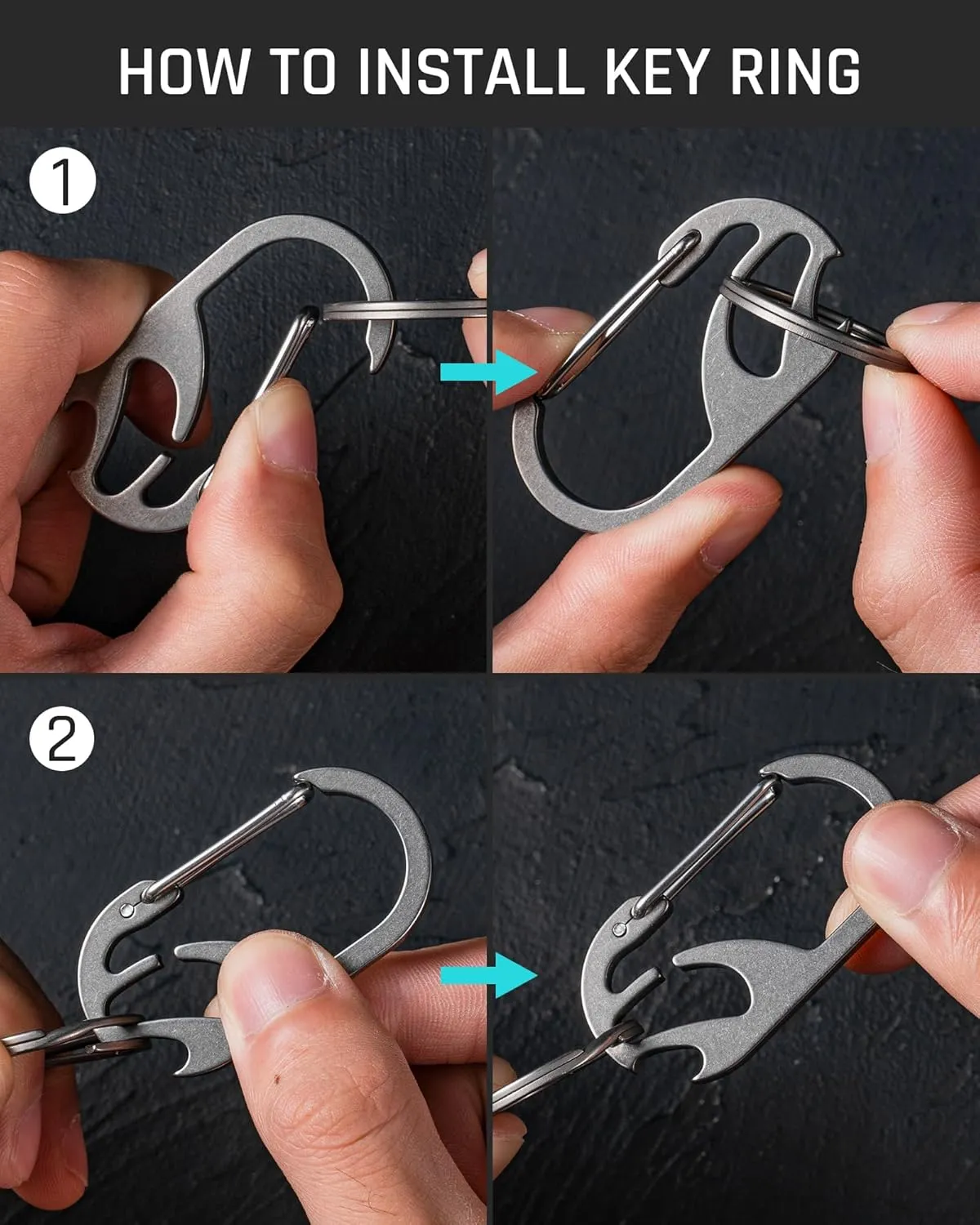 TISUR Titanium Carabiner Keychain Clip, Bottle Opener Keychain Multitool, Heavy Duty Car Keys Chain Tactical