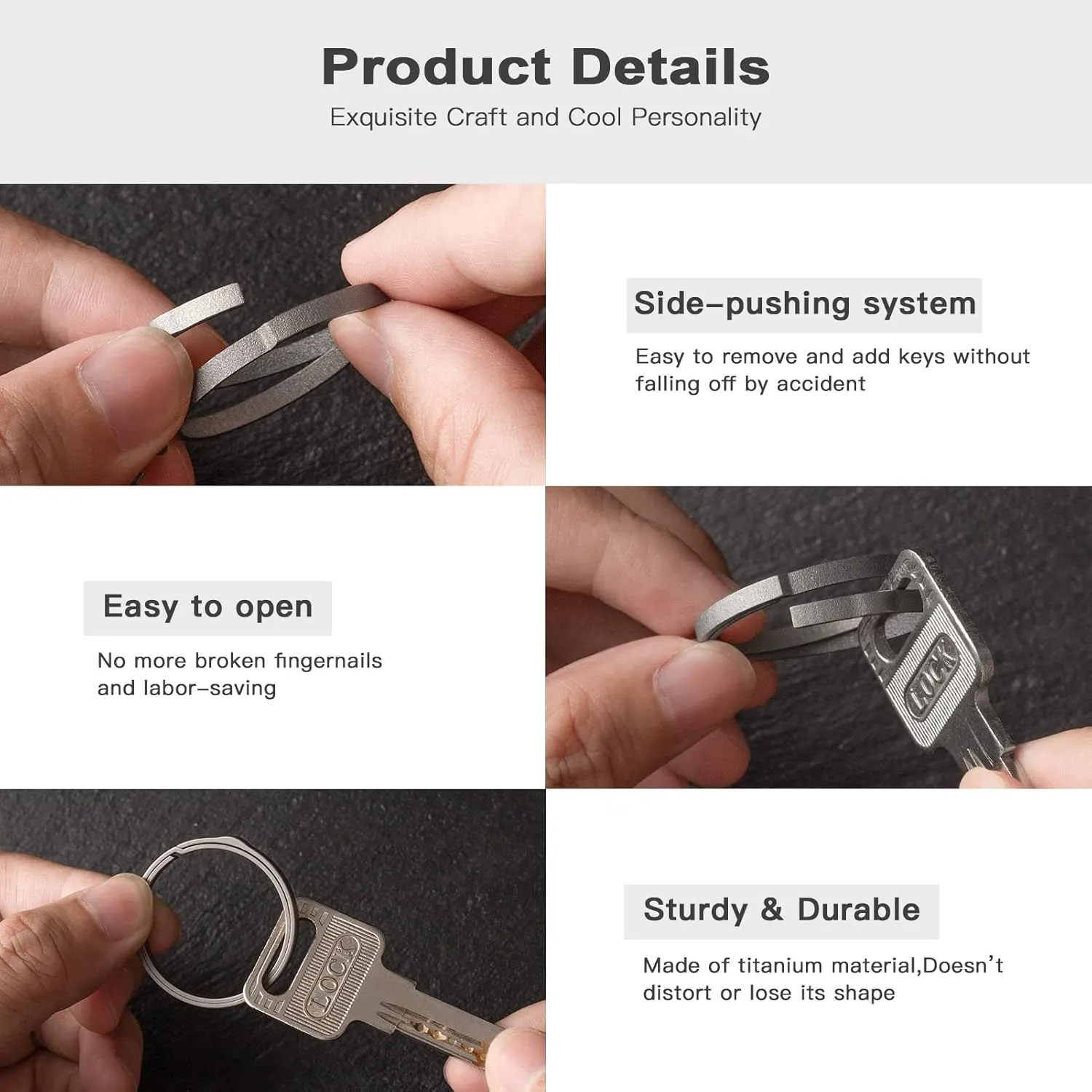 TISUR Titanium Key Rings for Keychain, Side-Pushing Key Chain Rings Split Keyring Heavy Duty Keychain Rings Bulk
