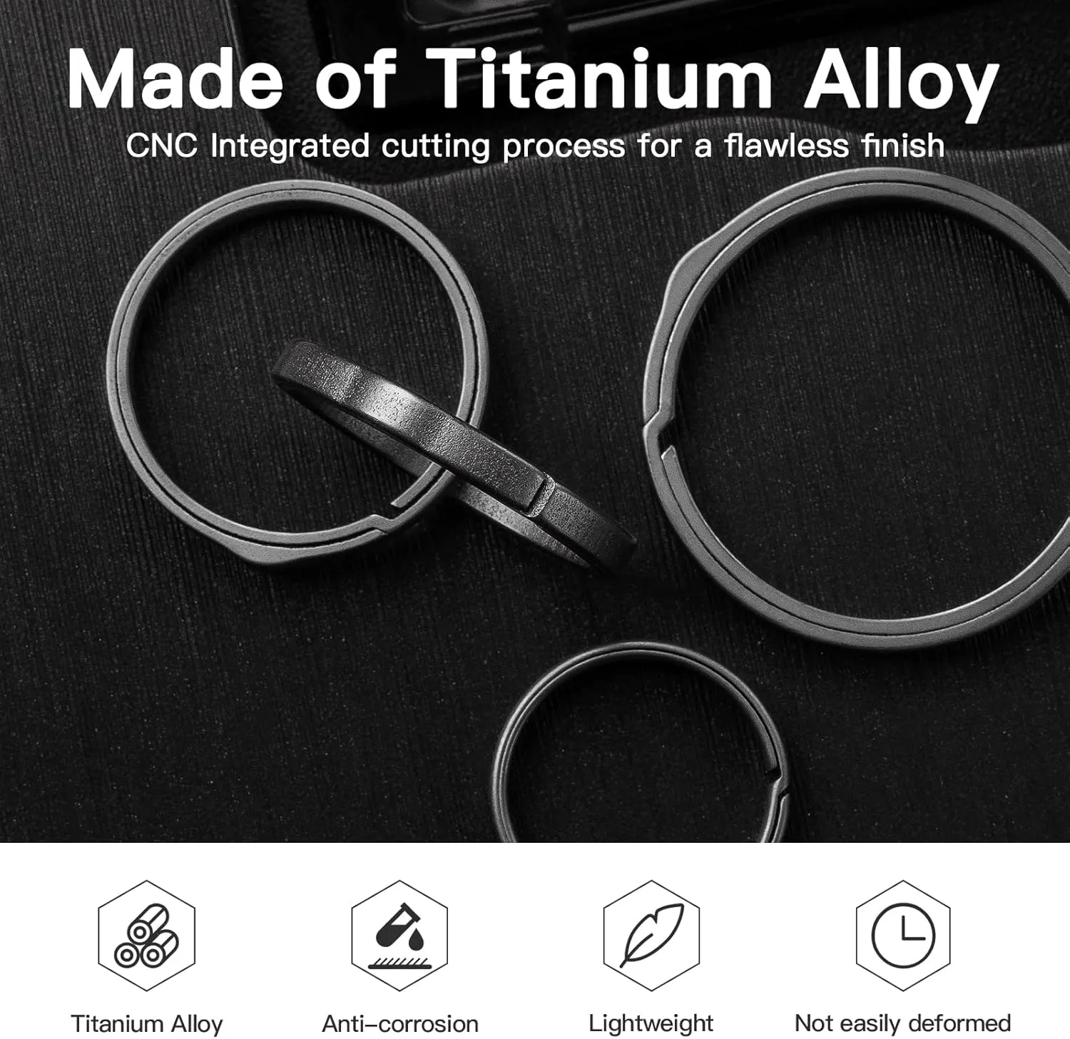 TISUR Titanium Key Rings for Keychain, Side-Pushing Key Chain Rings Split Keyring Heavy Duty Keychain Rings Bulk