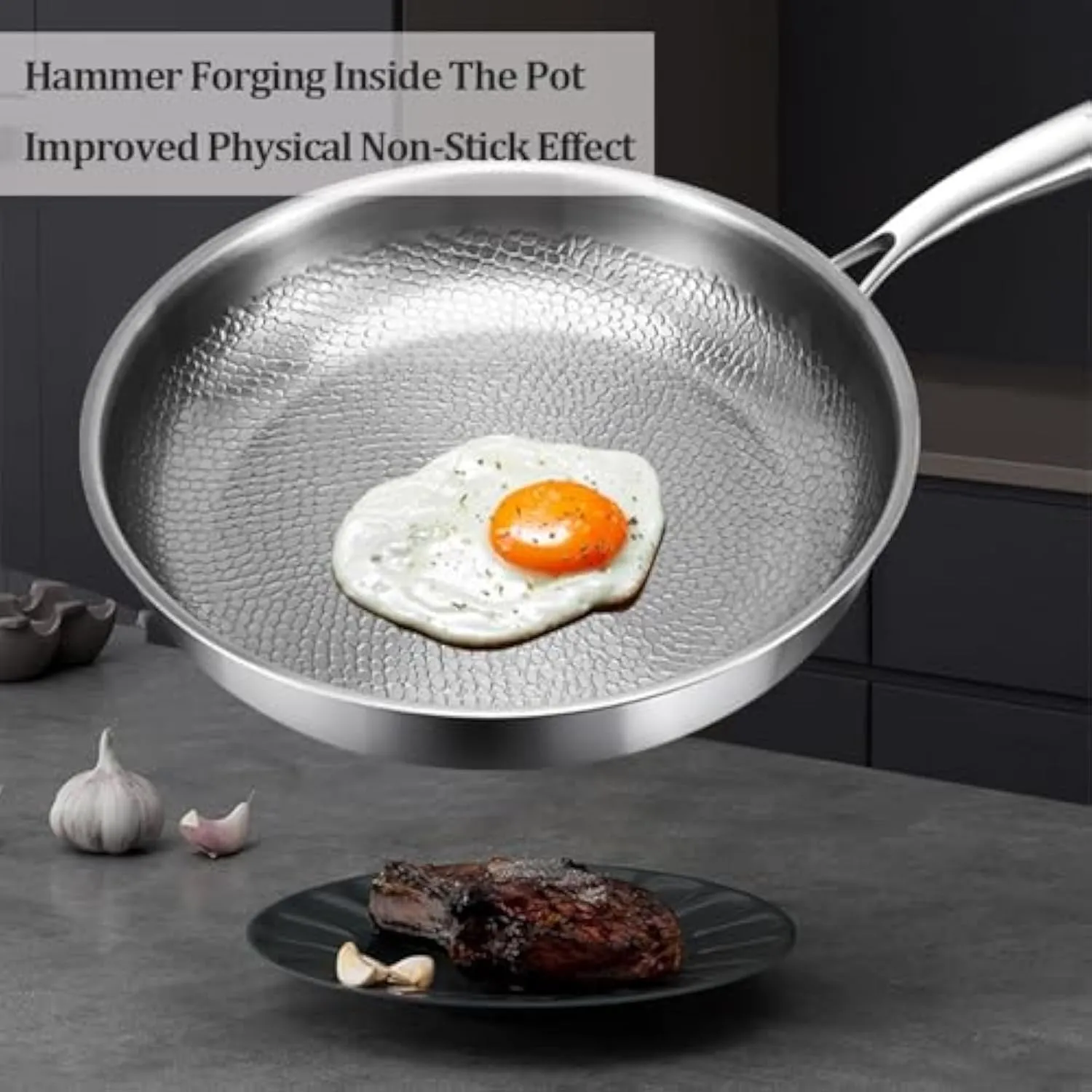 Titanium Hammered Pan Pro, Multifunctional Pots and Pans Set, 100% Non Stick TitaniumFrying Pans for Cooking (No Lid) (M-26cm/10.23inch)