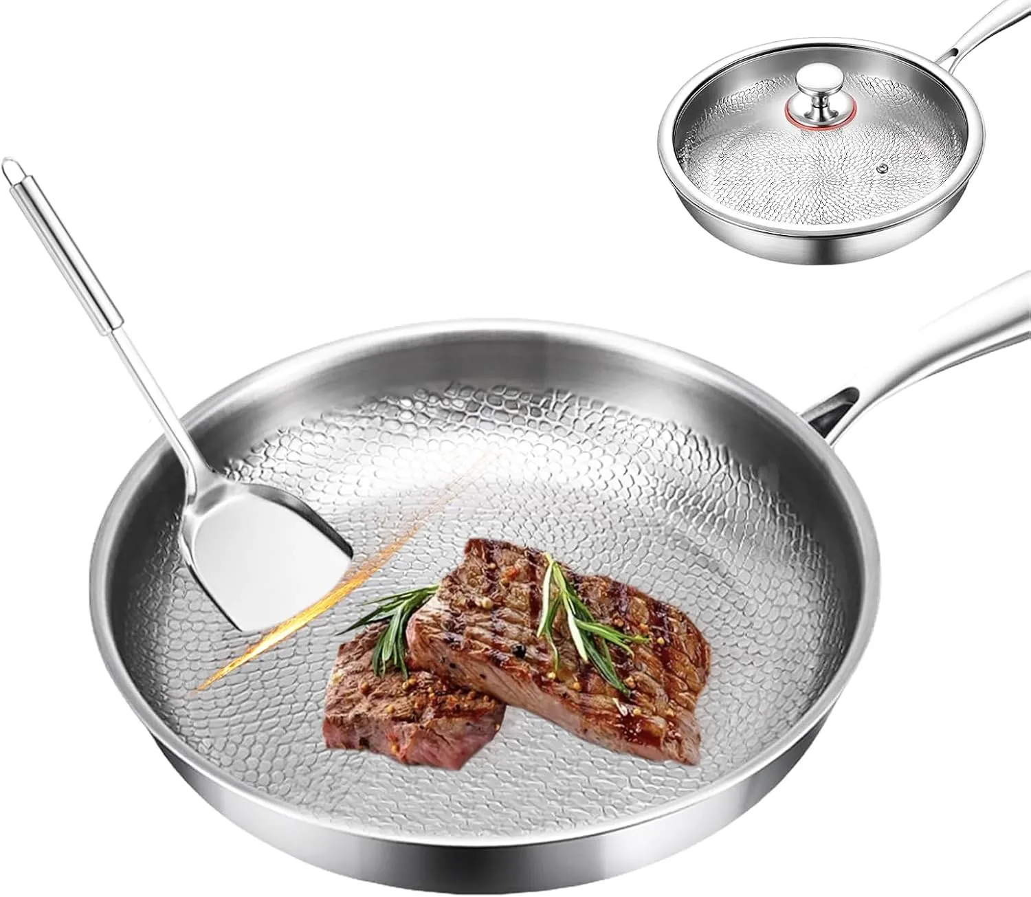 Titanium Hammered Pan Pro, Multifunctional Pots and Pans Set, 100% Non Stick TitaniumFrying Pans for Cooking (No Lid) (M-26cm/10.23inch)