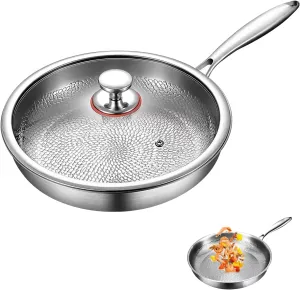 Titanium Hammered Pan Pro with Lid, 2025 Ultra-Durable Scratch-Resistant Non Stick Titanium Nutri Pan for Cooking, Wok Pro Cookware (M(10.23in))