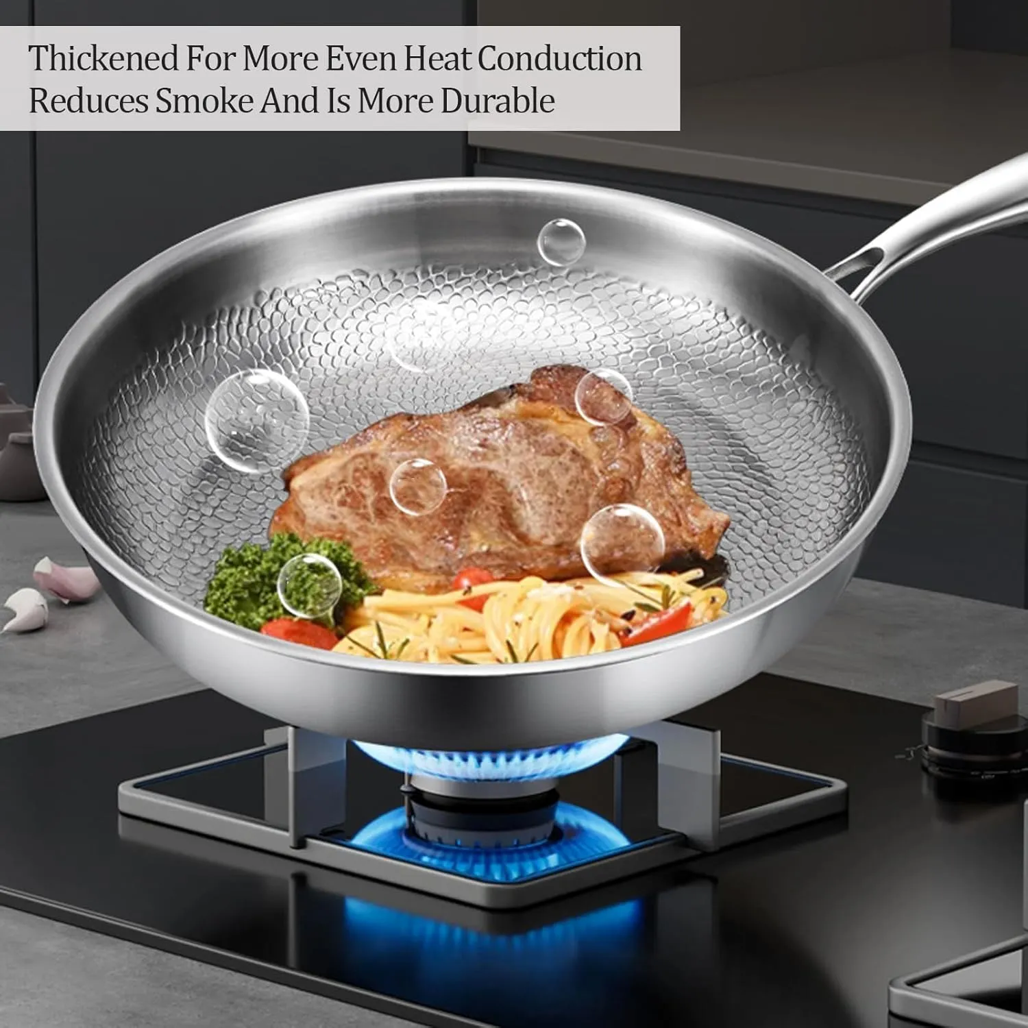 Titanium Hammered Pan Pro with Lid, Ultra-Durable Titanium Pro Cookware Set, 100% Pure Multifunctional Scratch-Resistant Non Stick Nutri Pans for Cooking (L 28cm/11.02in,No Lid)