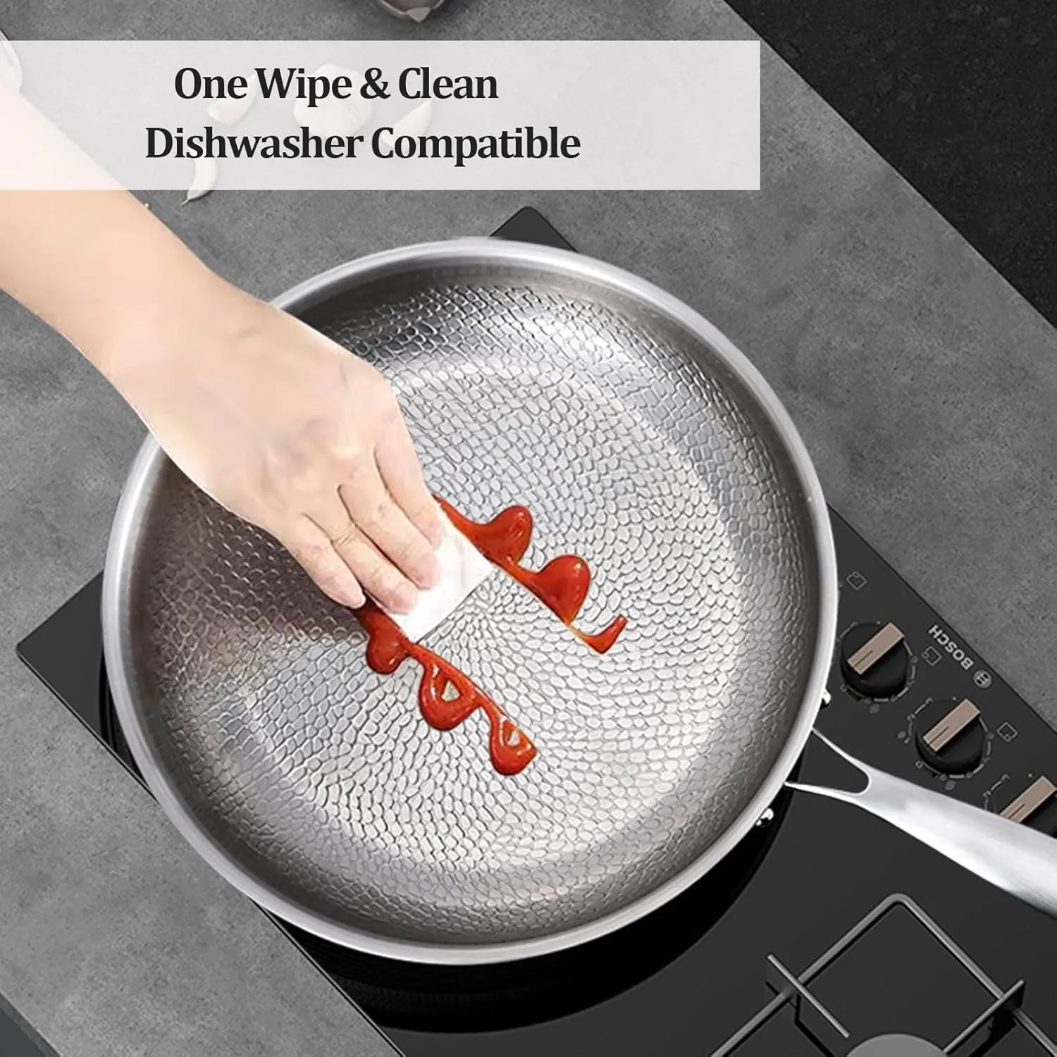 Titanium Hammered Pan Pro with Lid, Ultra-Durable Titanium Pro Cookware Set, 100% Pure Multifunctional Scratch-Resistant Non Stick Nutri Pans for Cooking (L 28cm/11.02in,No Lid)