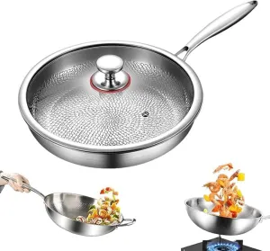 Titanium Pan,2025 New Titanium Hammered Pan Pro With Lid, Scratch-Resistant, Resistant Non Stick, Even Heating (11.81 inch)