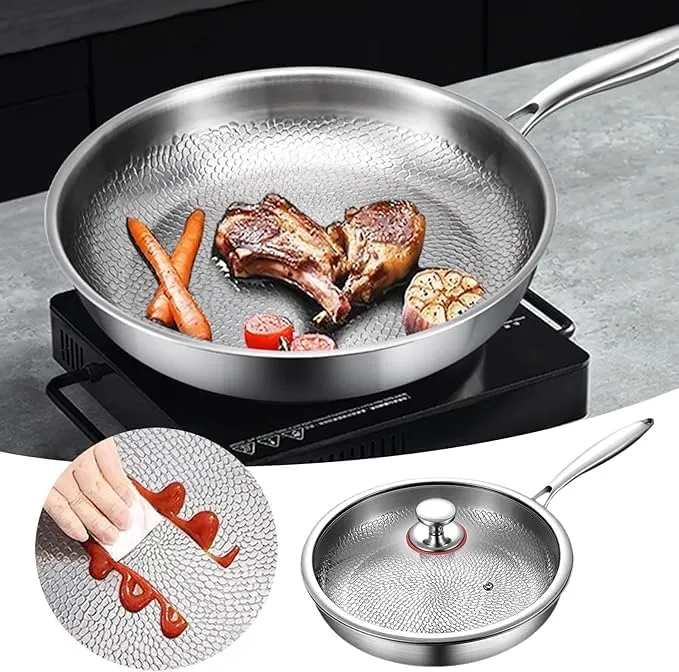 Titanium Pan,2025 New Titanium Hammered Pan Pro With Lid, Scratch-Resistant, Resistant Non Stick, Even Heating (11.81 inch)