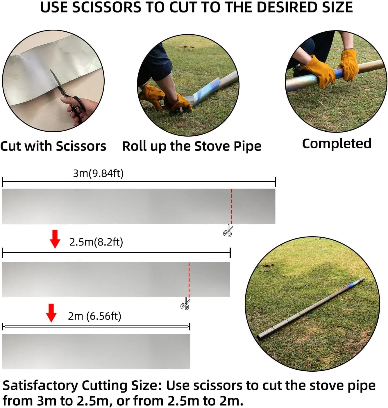 Titanium/Stainless Steel Rollable Chimney Pipe, Lightweight and Portable, DIY Folding Chimney for Hot Tent Stove, Titanium Tent Stove, Outdoor Camping (Stainless Steel, 2.5m/8.2ft)
