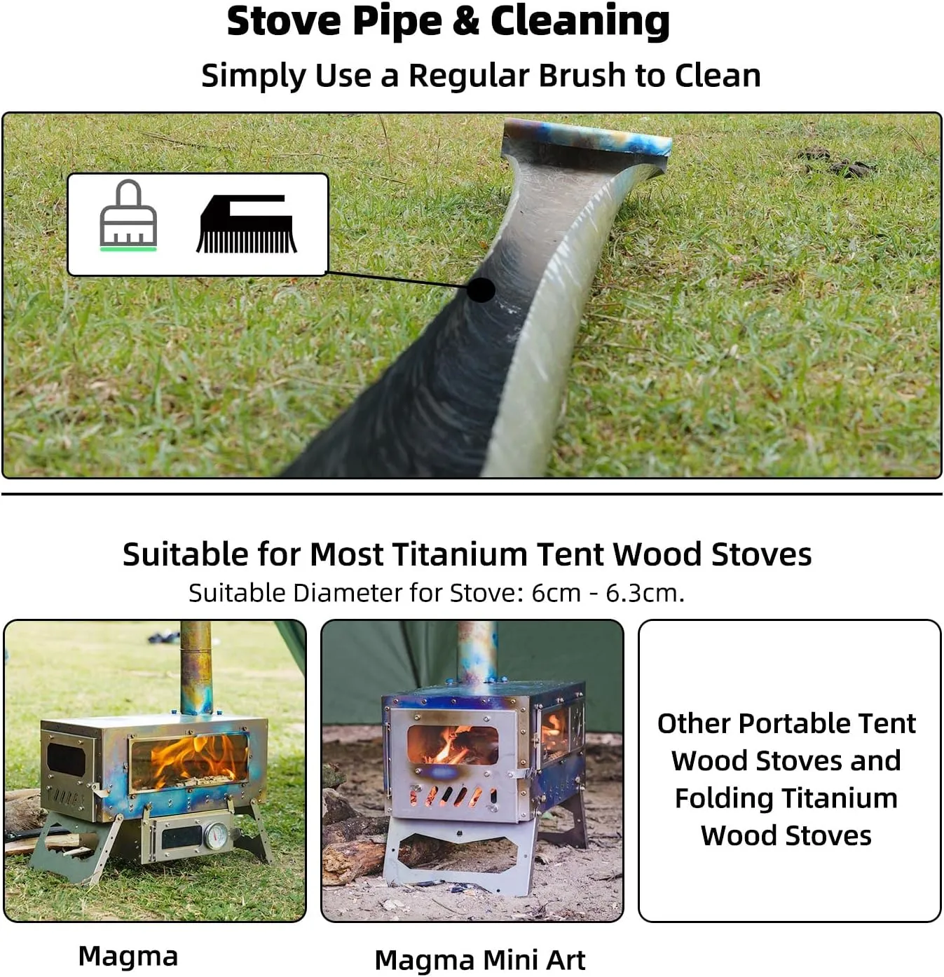 Titanium/Stainless Steel Rollable Chimney Pipe, Lightweight and Portable, DIY Folding Chimney for Hot Tent Stove, Titanium Tent Stove, Outdoor Camping (Stainless Steel, 2.5m/8.2ft)