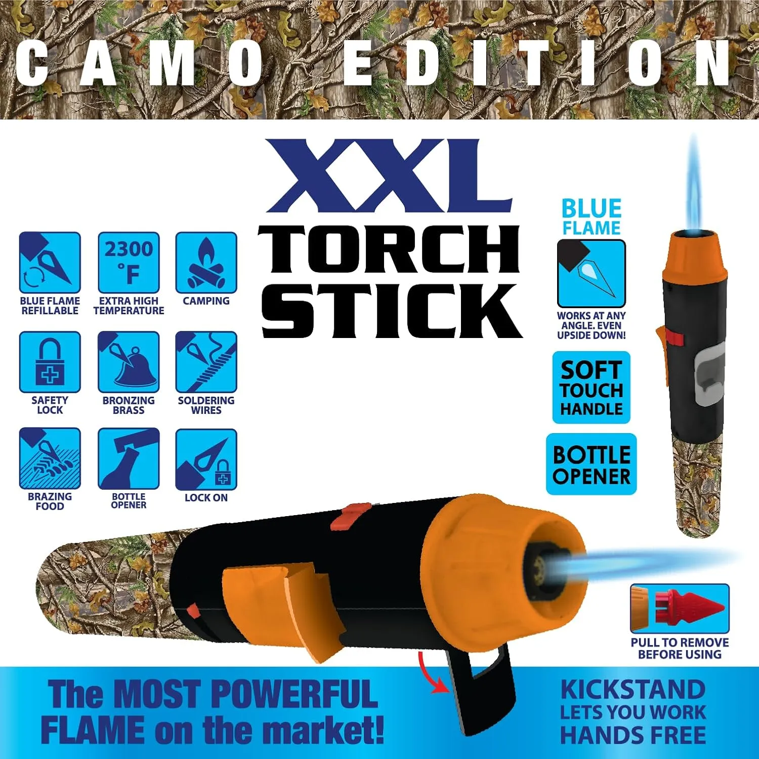 Torch Blue Torch Stick Multi Purpose Refillable Jet Butane 2300 Degree Prefilled & Ready to Use Lighter- Camoflauge (12)