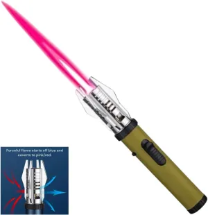 Torch Lighter, Bright Fire Lighter with Pink Red/Blue Flame, Refillable Butane Gas Windproof Jet Flame Cool Lighters, for Candles Campfires BBQ Baking, Camping, Gift (Green)