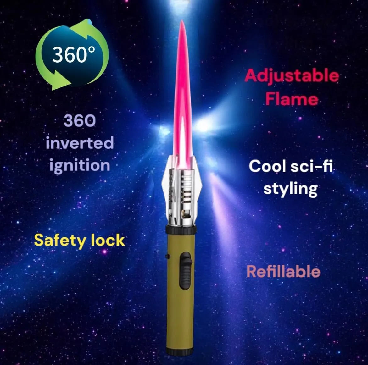 Torch Lighter, Bright Fire Lighter with Pink Red/Blue Flame, Refillable Butane Gas Windproof Jet Flame Cool Lighters, for Candles Campfires BBQ Baking, Camping, Gift (Green)
