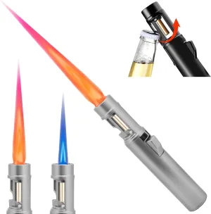 Torch Lighter, Camping Lighter with Beer Opener, Refillable Butane Gas Windproof Jet Flame Lightsaber, Red/Blue Flame with Safety Lock for Outdoor, Campfires, Camping, BBQ, Candles, Baking, Gift