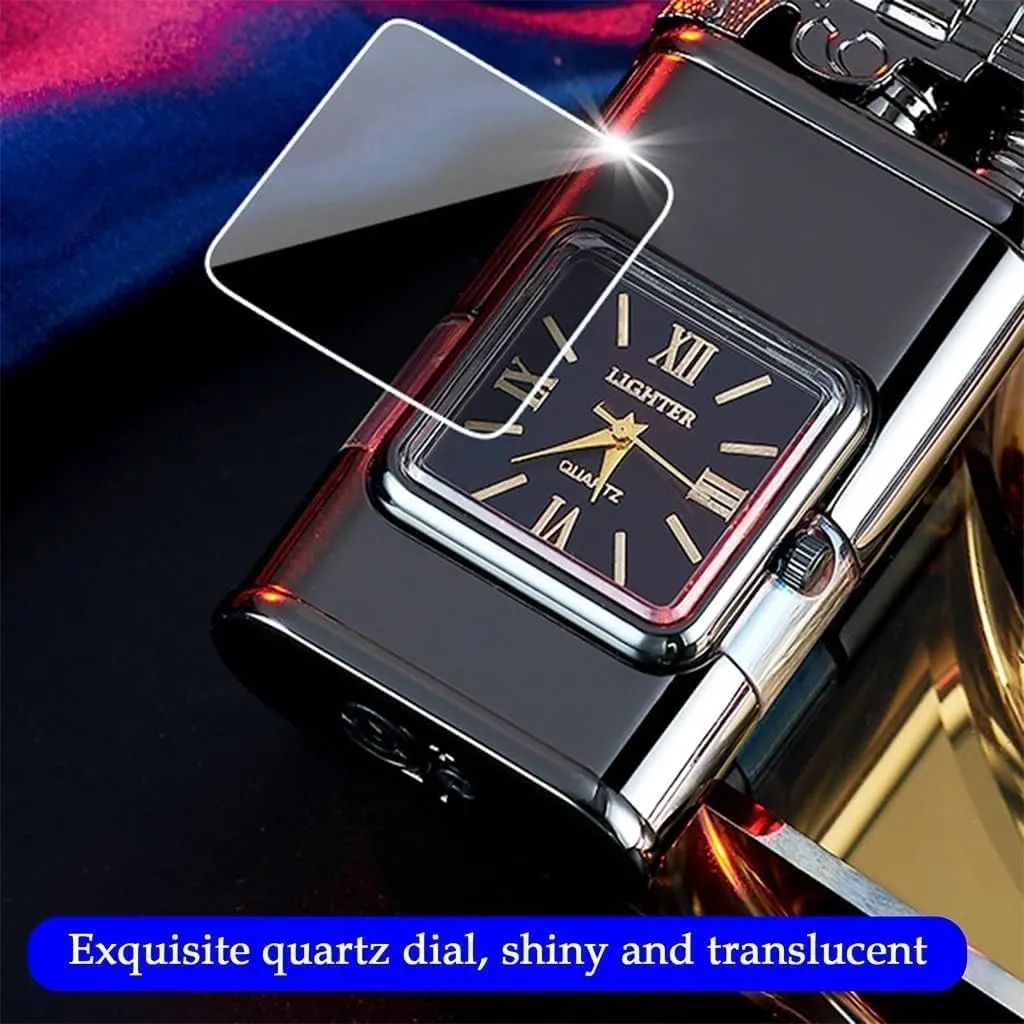 Torch Lighter, Dual Flame Dragon Lighter , Windproof Lighter with Visible Fuel Window, Adjustable Flame Lighter, Refillable Butane Lighter, Windproof Lighter Vintage Watch Bezel Jet Flame Torch Lighte