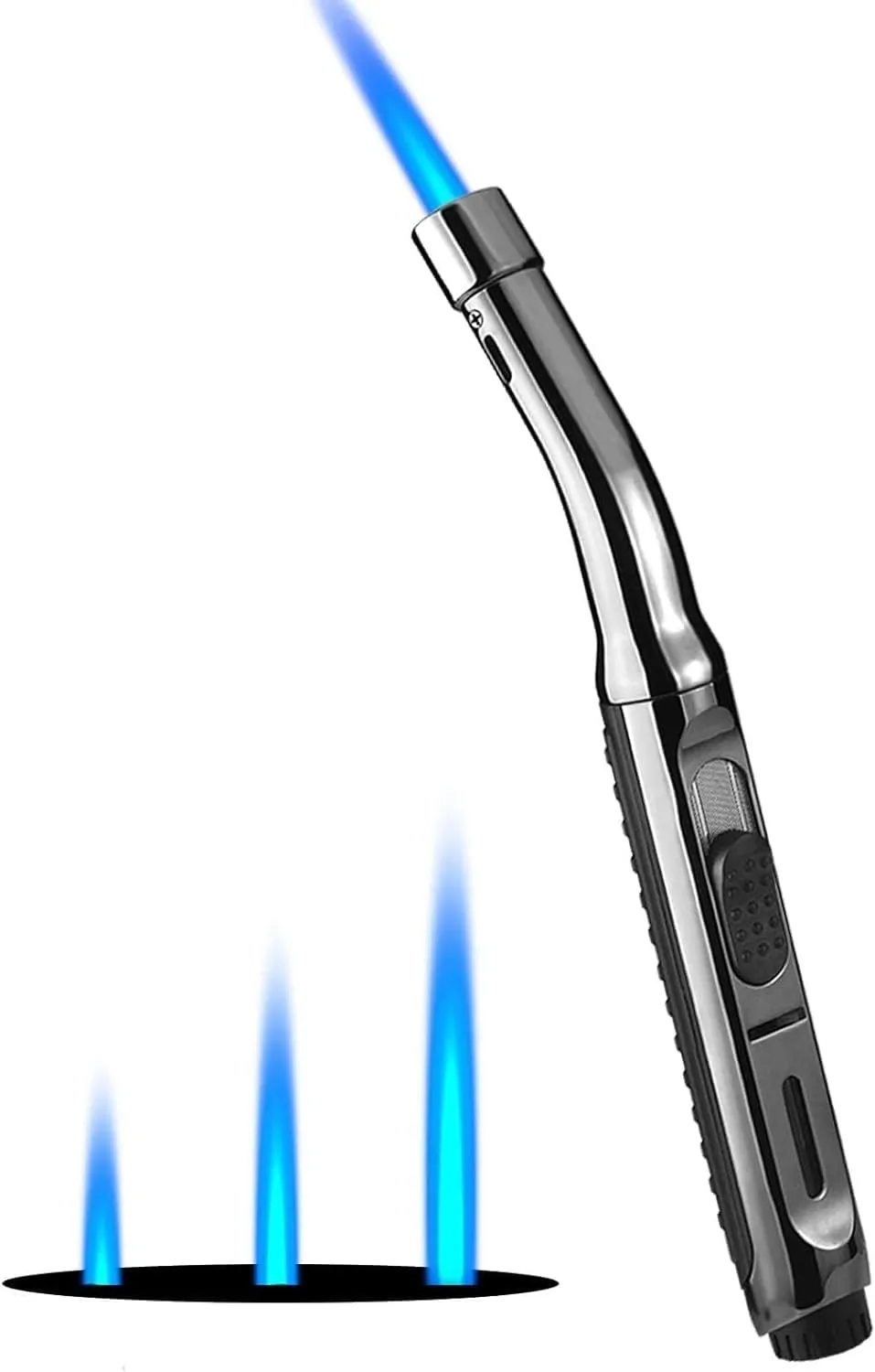 Torch Lighter Long Butane with Visible Window Adjustable Flame Size Lockable and Refillable for Kitchen Fireplace Camping Candle BBQ Fireworks (Gas Not Included)(A)