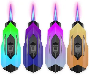 Torch Lighter, Refillable Gas Adjustable Flame Intensity Fire Starter, 4 Pack Cool Jet Flame Butane Lighter, Windproof Lighters with Visible Fuel, for Cigar Cigarette Camping BBQ (Color : 4PCS)