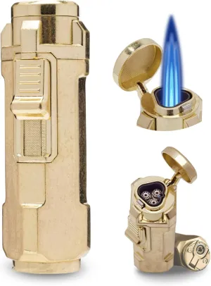 Torch Lighter, Triple Jet Flame Refillable Butane Lighter with Punch, Adjustable Windproof Cool Mini Lighters for Candle, Camping, Durable & Vintage Design with Gift Box (No Fuel)