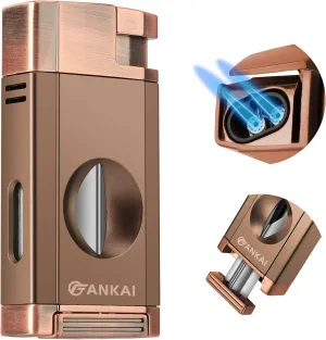 Torch Lighter with Cigar V Cutter, Cigar Lighter Double Jet Flame Refillable Butane Lighter 2 in 1 Windproof Lighters for Smoking with Gift Box (Butane Not Included)