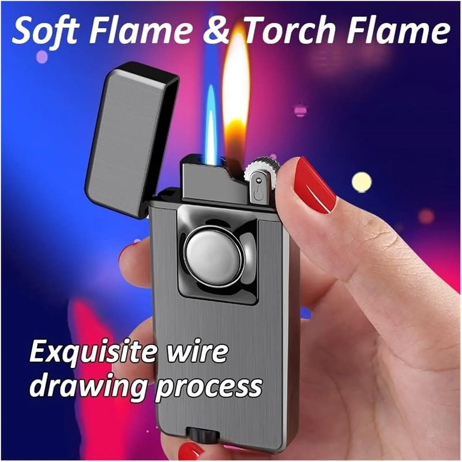 Torch Soft Flame Windproof Dual Flame Jet Torch Lighter, Direct Injection Butane Fuel refillable Lighter for Camping, Candles and More (no Gas) ((Blue)