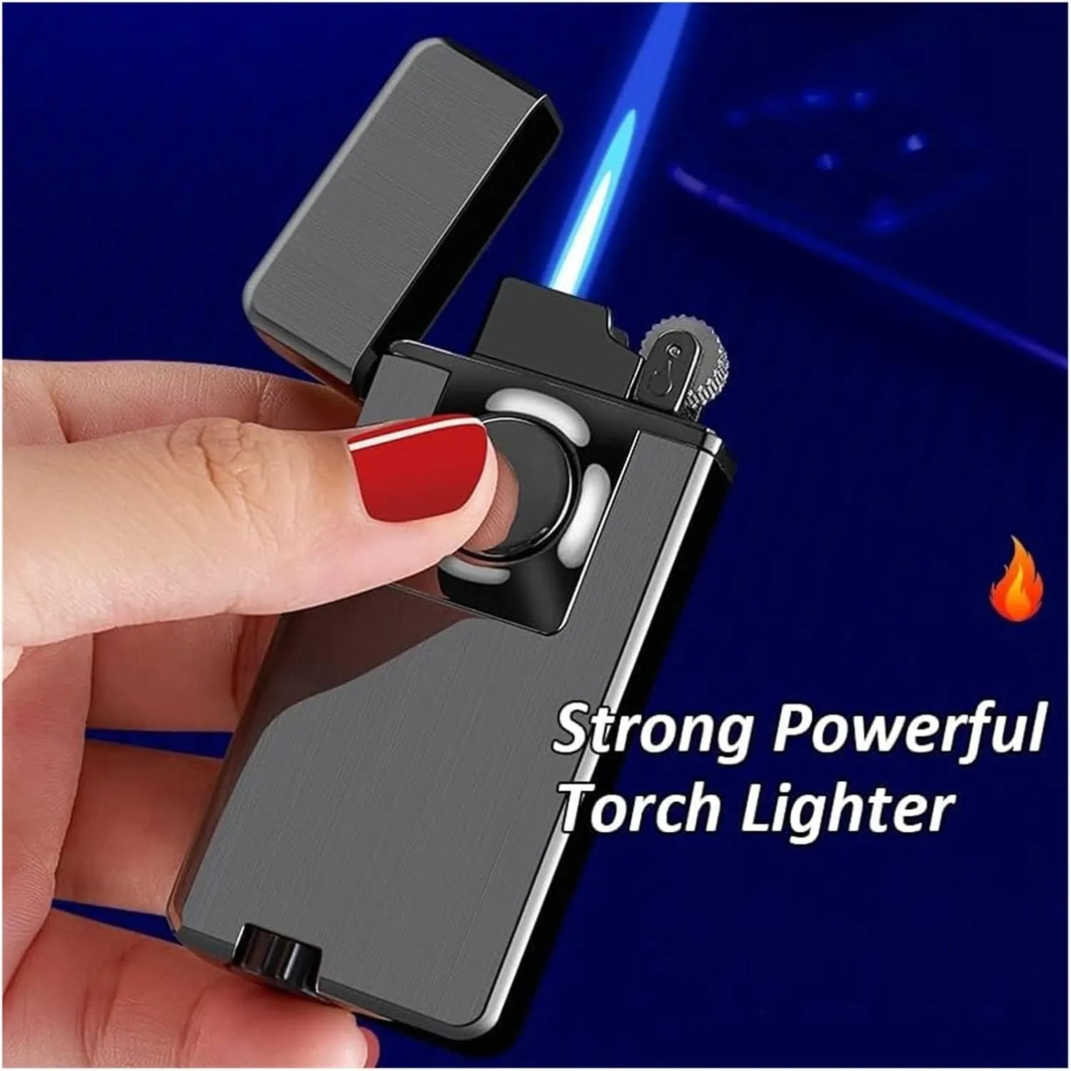 Torch Soft Flame Windproof Dual Flame Jet Torch Lighter, Direct Injection Butane Fuel refillable Lighter for Camping, Candles and More (no Gas) ((Blue)
