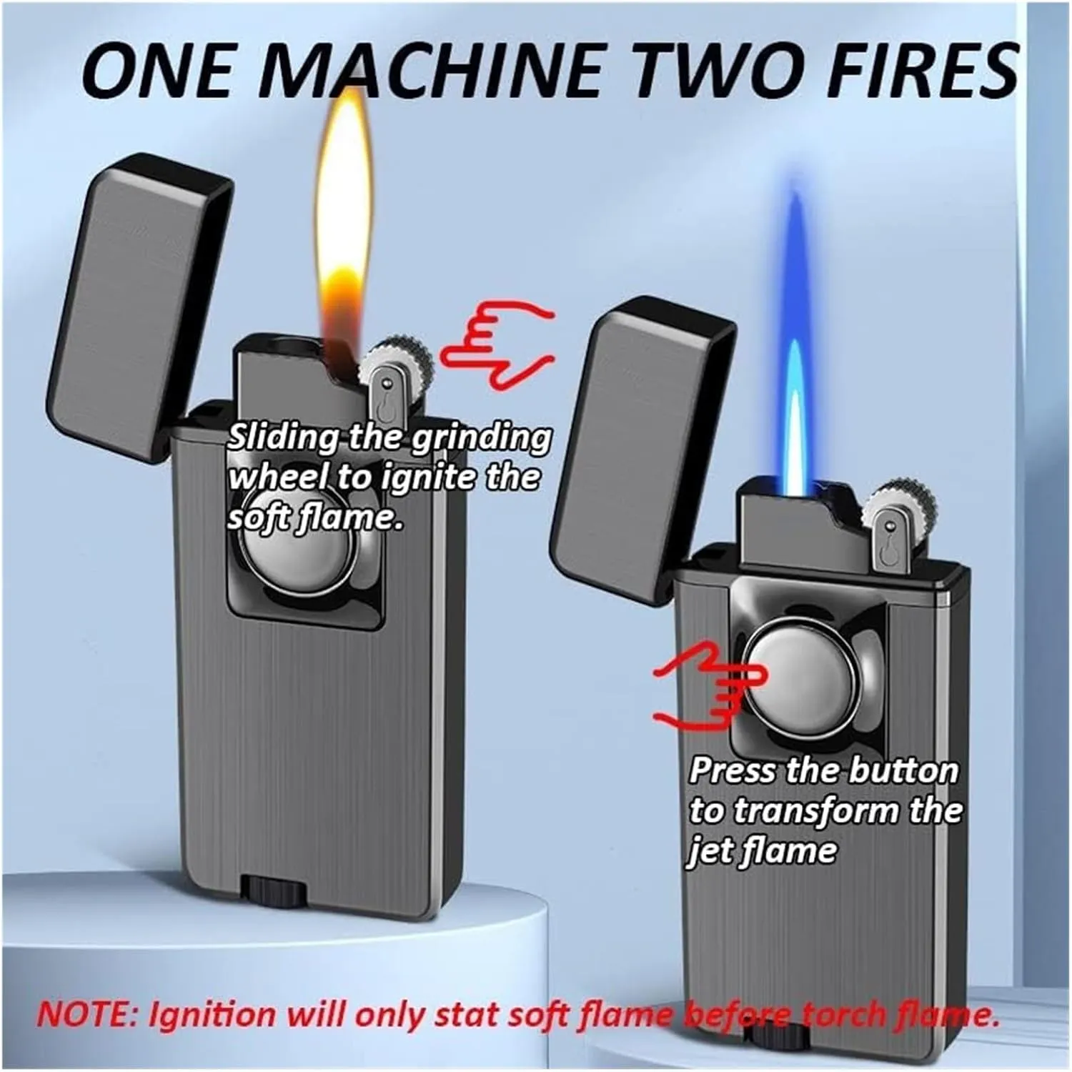 Torch Soft Flame Windproof Dual Flame Jet Torch Lighter, Direct Injection Butane Fuel refillable Lighter for Camping, Candles and More (no Gas) ((Blue)