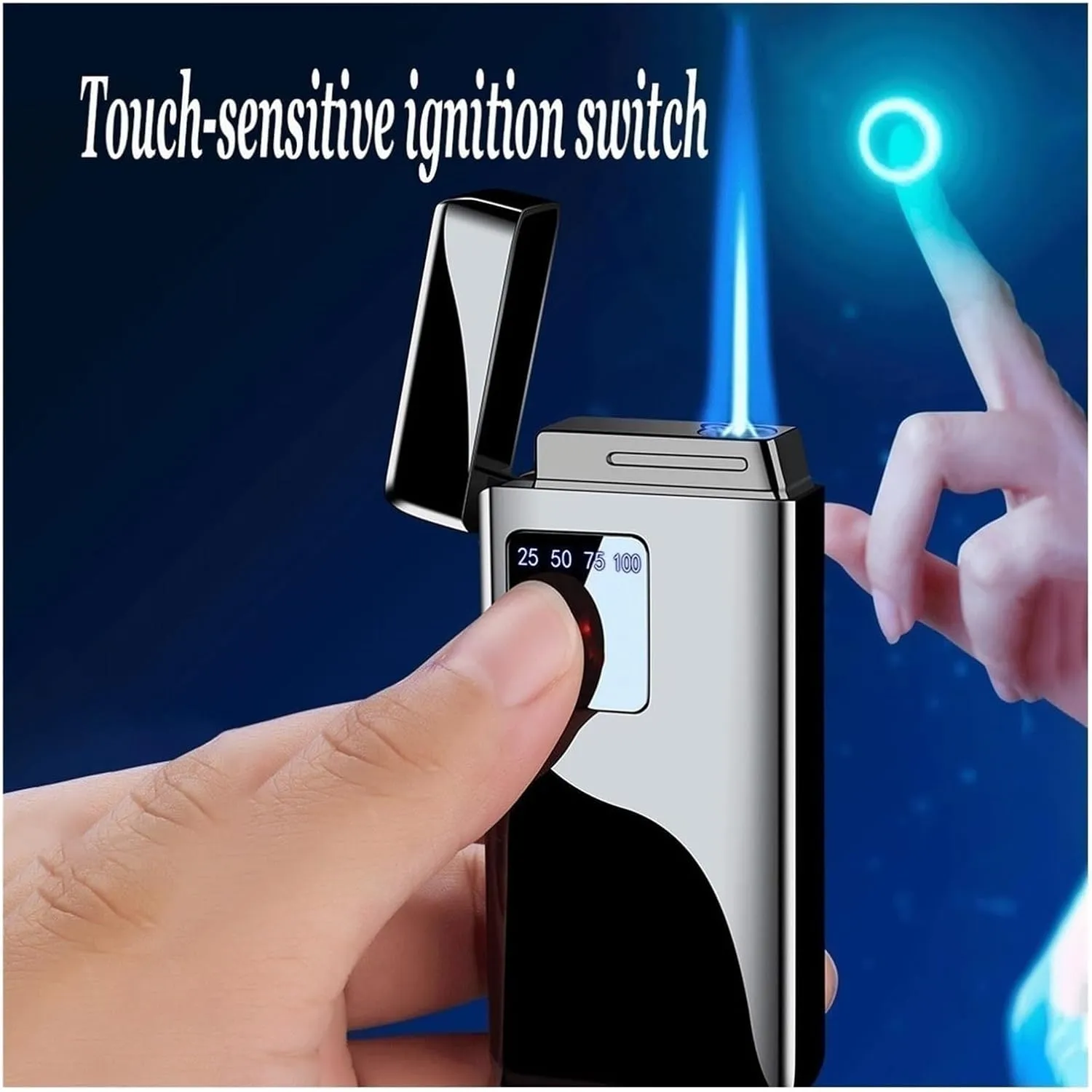 Touch-Sensitive Lighter, Adjustable Flame, Refillable Butane, Metal Windproof Lighter, Suitable for Daily Life Such As Camping and Hiking.(Black)