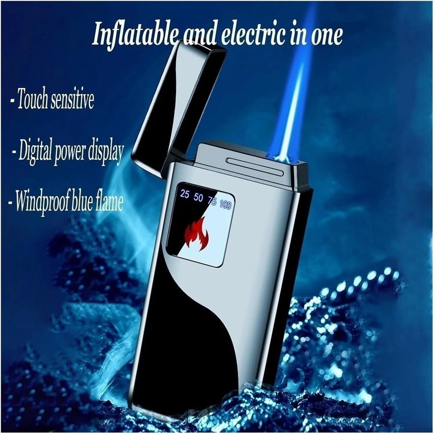 Touch-Sensitive Lighter, Adjustable Flame, Refillable Butane, Metal Windproof Lighter, Suitable for Daily Life Such As Camping and Hiking.(Black)