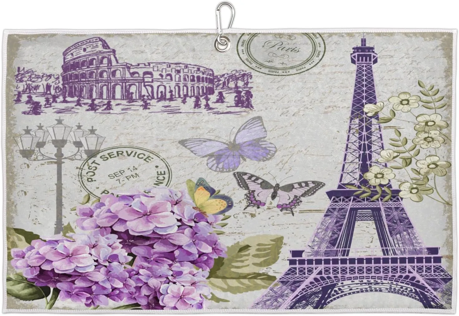 Towers Hydrangeas Butterflies Golf Towel with Heavy Duty Carabiner Ultra Absorbent Quick Dry Perfect for Cleaning Clubs Balls Gear Essential Golf Accessory for Men Women Kids