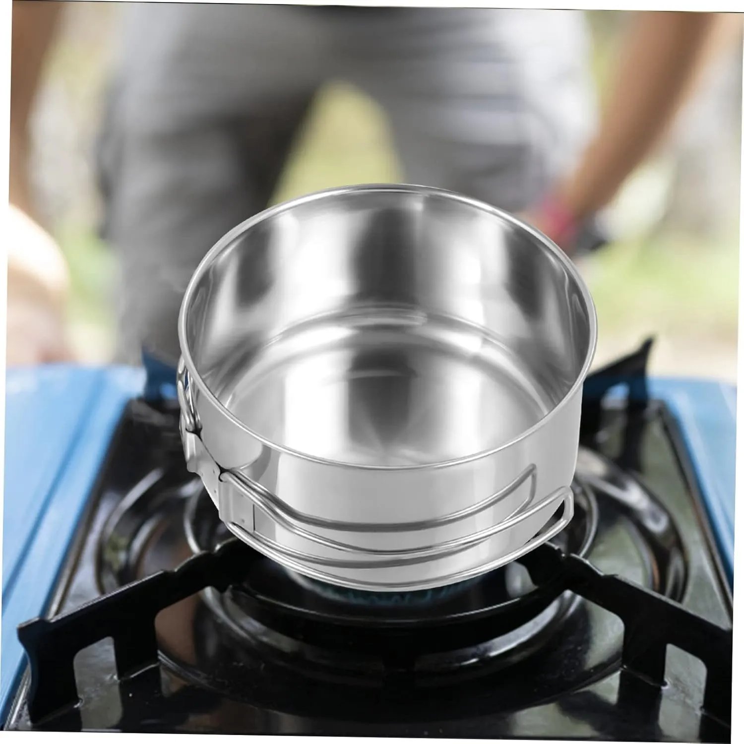 TOYANDONA Stainless Steel Outdoor Cooking Pot and Pan Lightweight Camp Cookware for Picnics Hiking and Camping