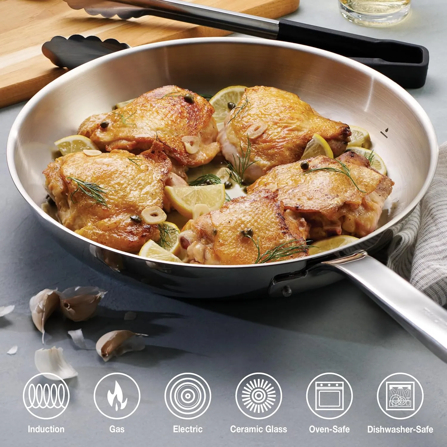 Tramontina Tempo Tri-Ply Base Stainless Steel 14-Piece Cookware Set with Glass Lids, Pots and Pans Kitchen Set, Induction-Ready, Oven-Safe, Dishwasher-Safe