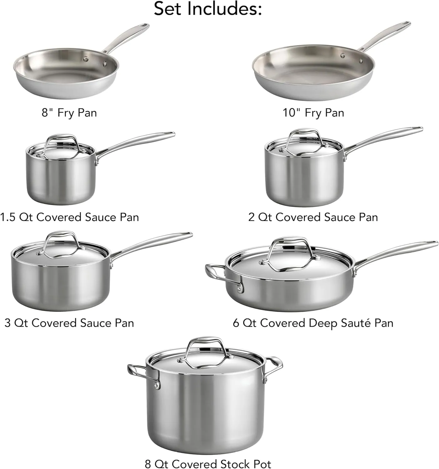 Tramontina Tri-Ply Clad Stainless Steel 12-Piece Cookware Set with Lids, Pots and Pans Kitchen Set, Induction-Ready, Dishwasher-Safe, NSF-Certified, Made in Brazil