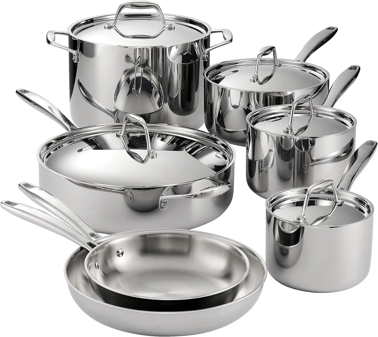 Tramontina Tri-Ply Clad Stainless Steel 12-Piece Cookware Set with Lids, Pots and Pans Kitchen Set, Induction-Ready, Dishwasher-Safe, NSF-Certified, Made in Brazil