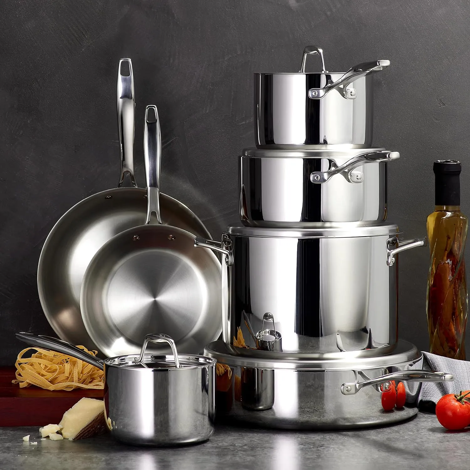 Tramontina Tri-Ply Clad Stainless Steel 12-Piece Cookware Set with Lids, Pots and Pans Kitchen Set, Induction-Ready, Dishwasher-Safe, NSF-Certified, Made in Brazil