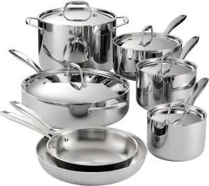 Tramontina Tri-Ply Clad Stainless Steel 12-Piece Cookware Set with Lids, Pots and Pans Kitchen Set, Induction-Ready, Dishwasher-Safe, NSF-Certified, Made in Brazil