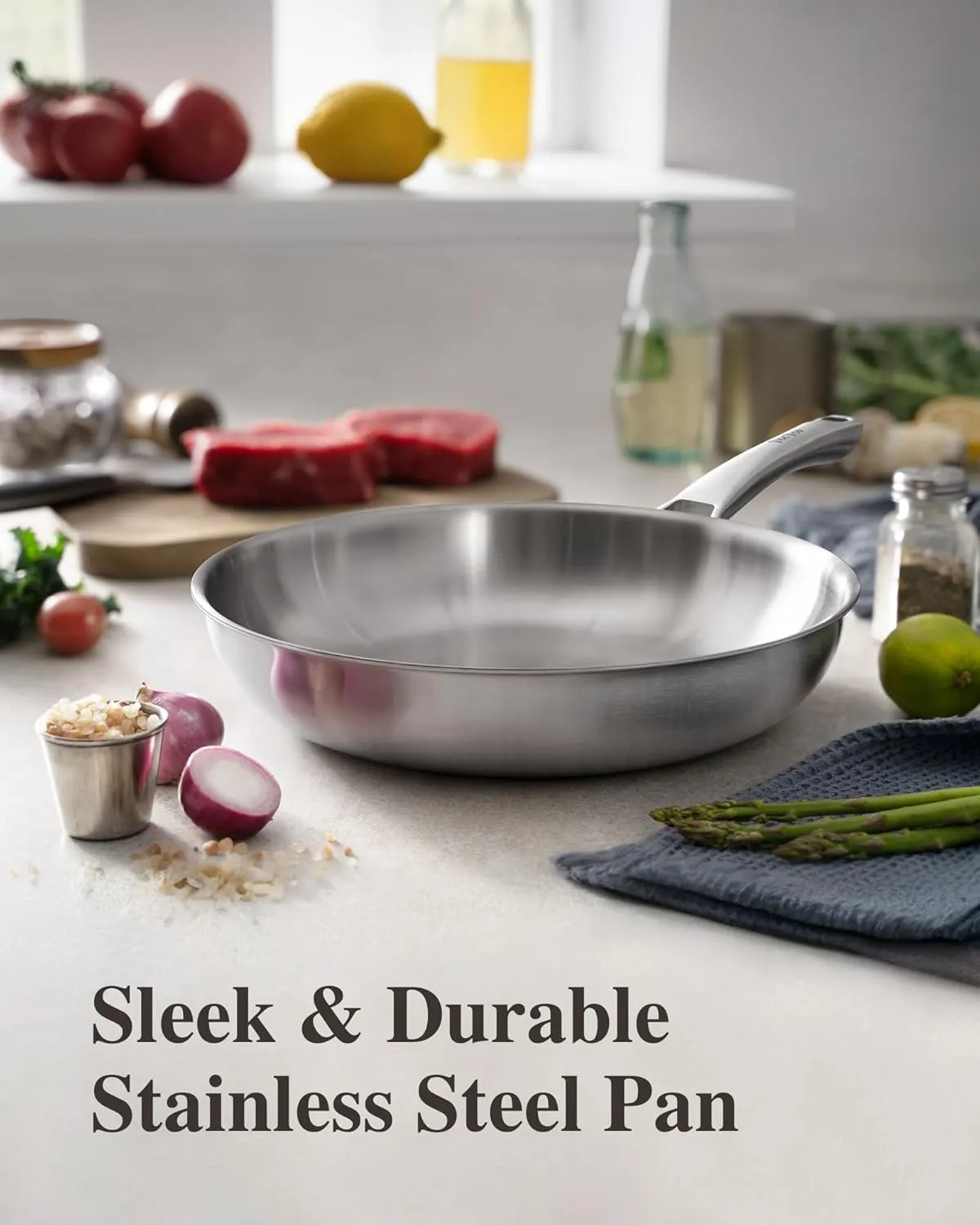 Tri-Ply Stainless Steel Frying Pans Set with Lid,PFOA&PTFE Free Skillets,Chef's Pan Set(8 10 12inch) Frying Pans for cooking,Induction Cookware Sets,Dishwasher and Oven Safe Kitchen set
