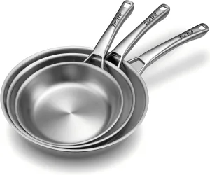 Tri-Ply Stainless Steel Frying Pans Set,PFOA&PTFE Free Skillets,Chef's Pan Set(8 10 12inch) Frying Pans for cooking,Induction Cookware Sets,Dishwasher and Oven Safe Kitchen set