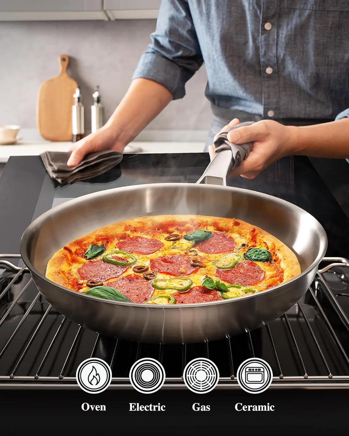 Tri-Ply Stainless Steel Frying Pans Set,PFOA&PTFE Free Skillets,Chef's Pan Set(8 10 12inch) Frying Pans for cooking,Induction Cookware Sets,Dishwasher and Oven Safe Kitchen set
