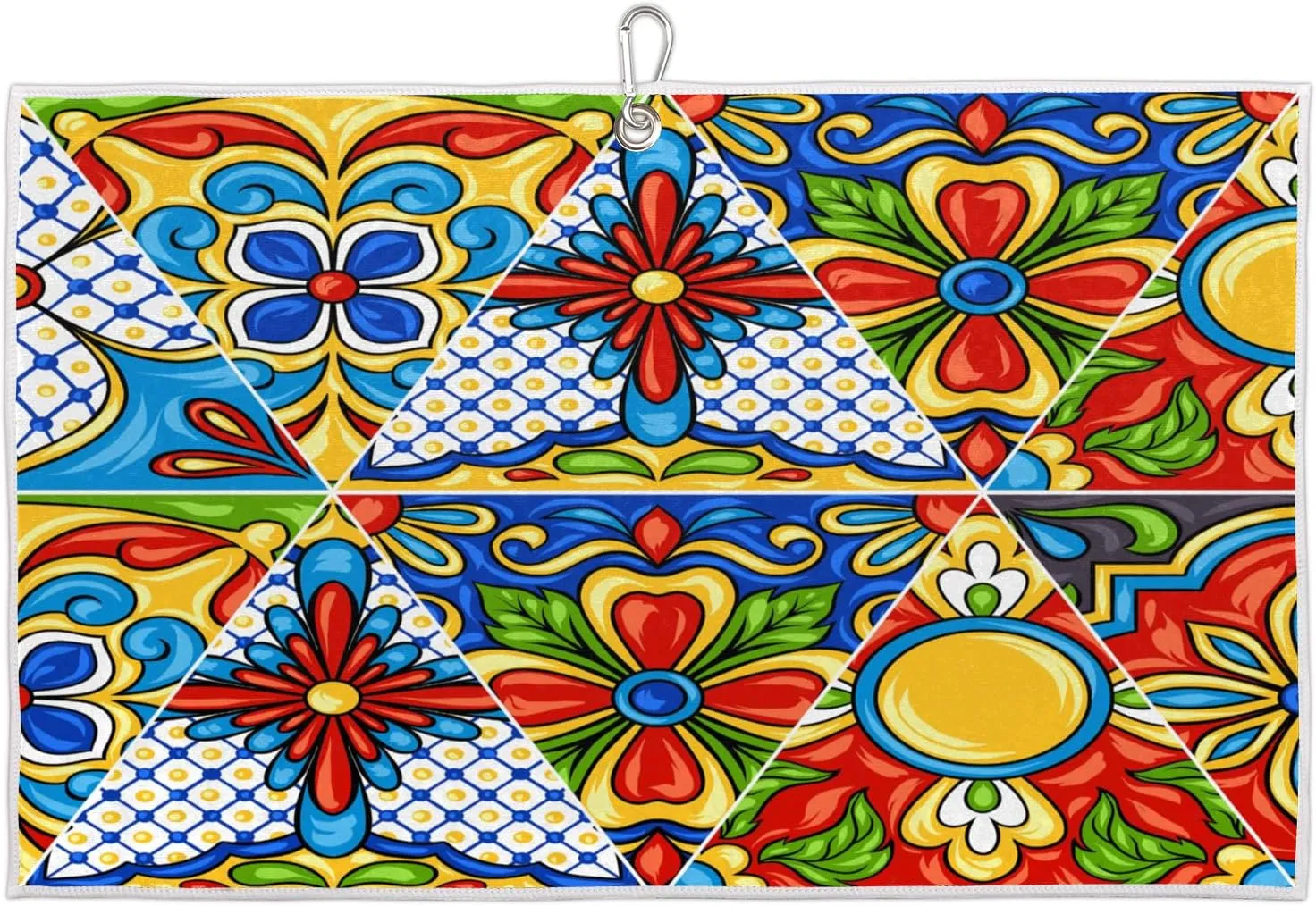 Triangle Flower Tile Golf Towel with Heavy Duty Carabiner Clip Quick Dry Ultra Absorbent Club Ball Cleaning Towel Golf Accessories for Men Women