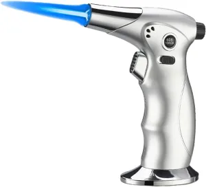 Triple Jet/Single Jet Lighter, fire Lock, Windproof Flame, Gas Filling, Suitable for Outdoor Camping and Hiking (Butane not Included)(Silver1)