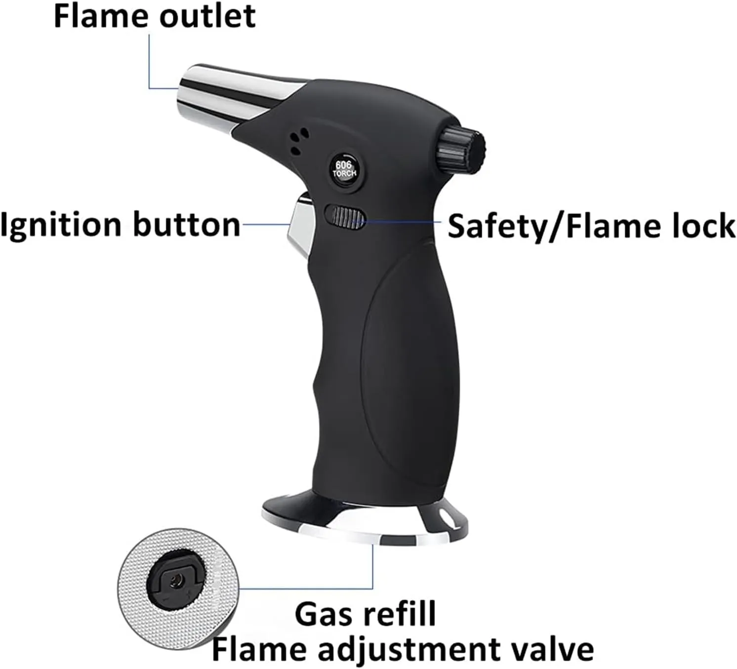 Triple Jet/Single Jet Lighter, fire Lock, Windproof Flame, Gas Filling, Suitable for Outdoor Camping and Hiking (Butane not Included)(Silver1)