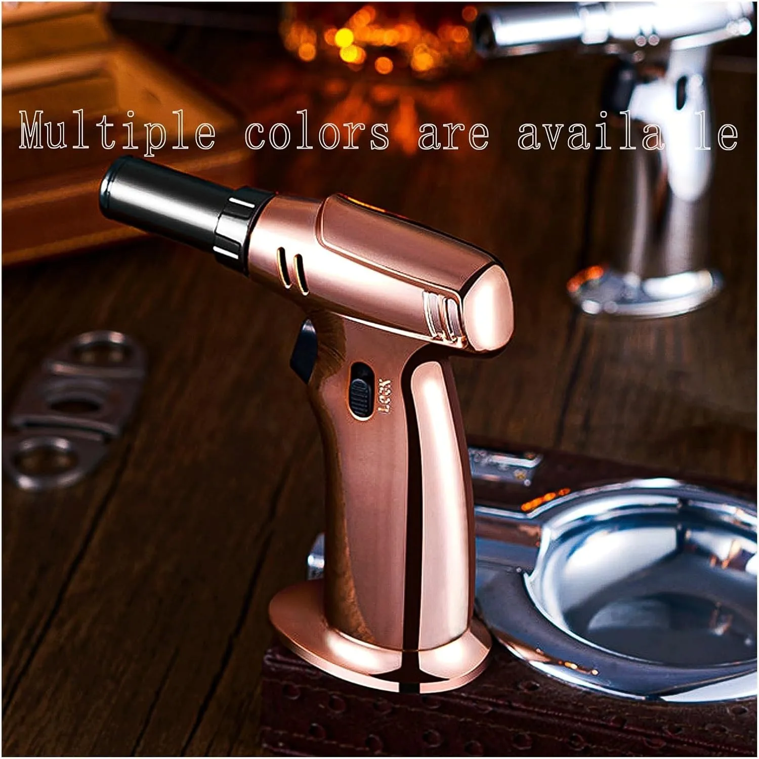 Triple Windproof Flame Lockable refillable Adjustable Size Torch Lighter, Camping Candle Outdoor (Butane not Included)(Silver)