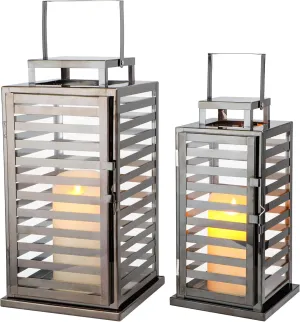TRIROCKS Stainless Steel Lantern Set of 2, 15 &12" Decorative Candle Lanterns with Tempered Glass Panels, Indoor & Outdoor Home Decor for Living Room, Tabletop, Parties & Events - Nickel Black Finish